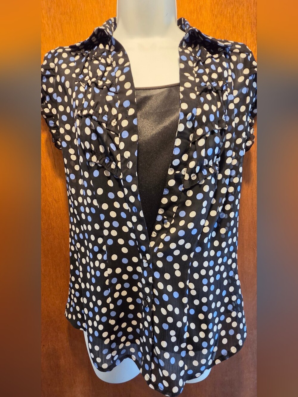 Style & Co. Petite Layered Tank & Sheer Ruffled Polkadot Blouse Top Sz2P - Picture 2 of 10